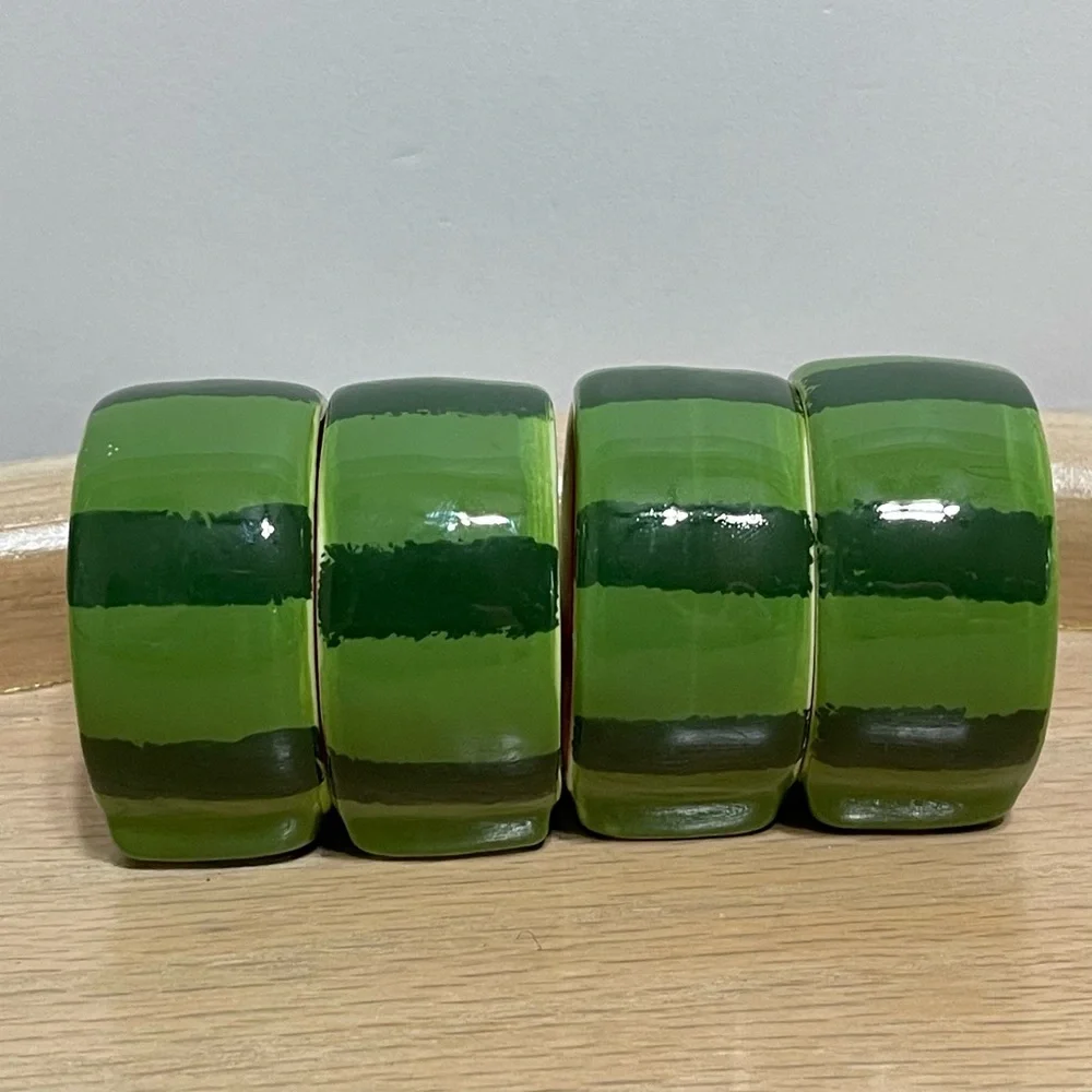 Watermelon Slice Porcelain Napkin Rings Flat Bottom Green & Red Vintage Set of 4